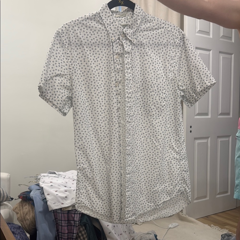 J. Crew White Casual Button Down Shirt with Subtle Pattern